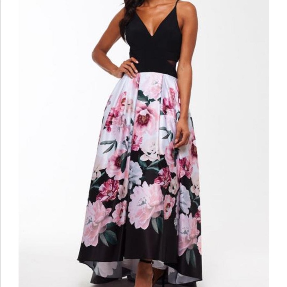Xscape V-Neck High Low Gown